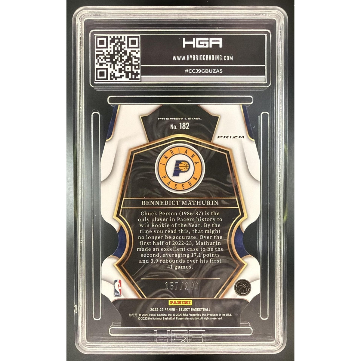 2022-23 Panini Select Premier Level Bennedict Mathurin #182 HGA 9.5