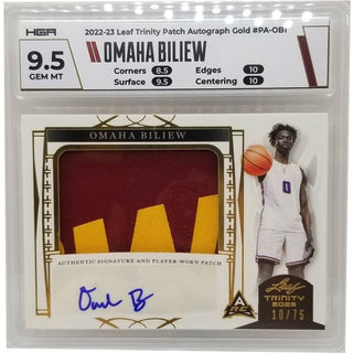 Omaha Biliew: 2022-23 Leaf Trinity Patch Autograph Gold #PA-OB1 HGA 9.5