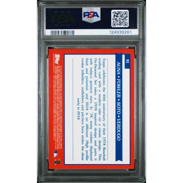 Ronald Acuna Jr, Dustin Fowler, Juan Soto, Alex Verdugo 2018 Topps On Demand Baseball '78 4 Player Rookies #R3 PSA 10