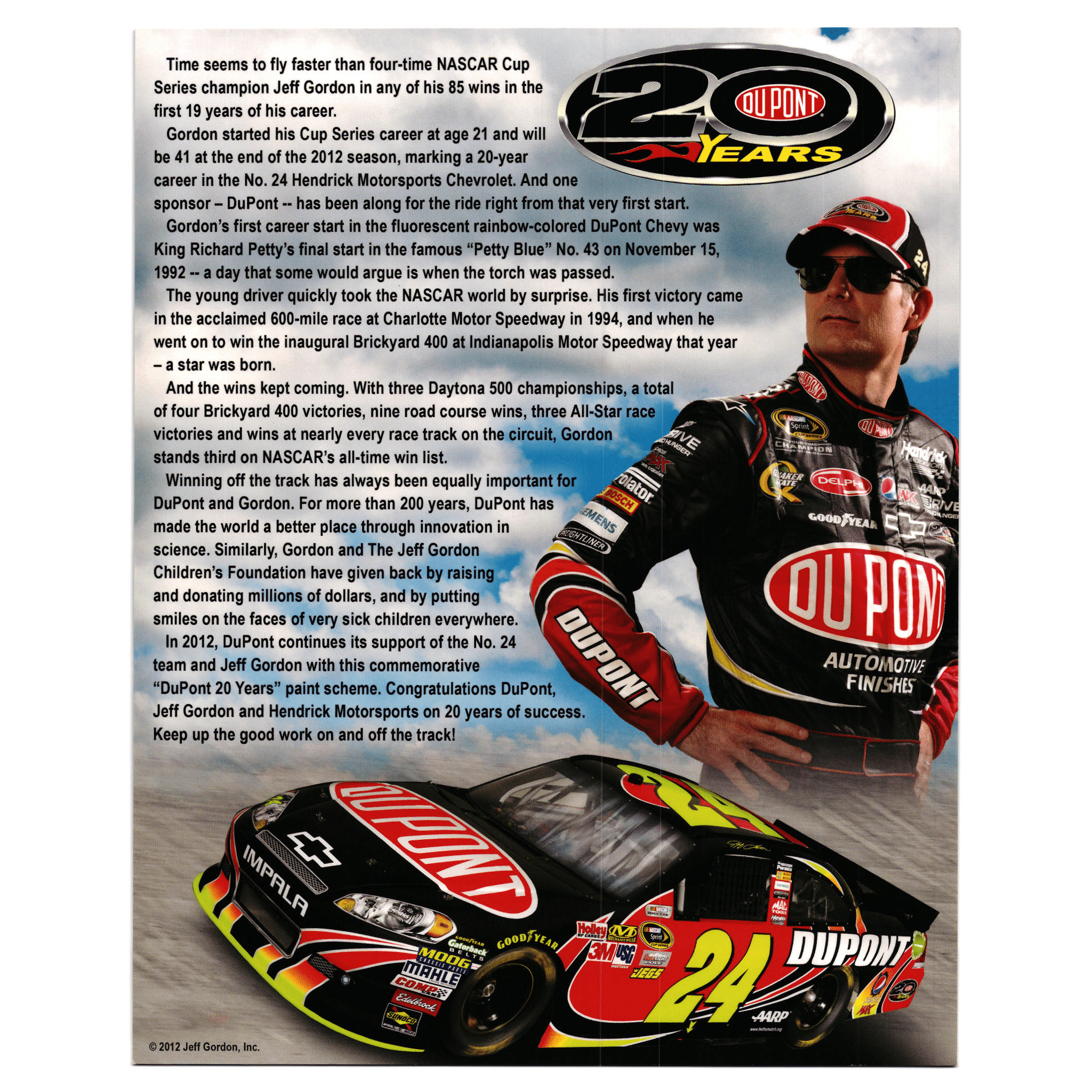 Jeff Gordan #24 20 Years Dupont Hero Card