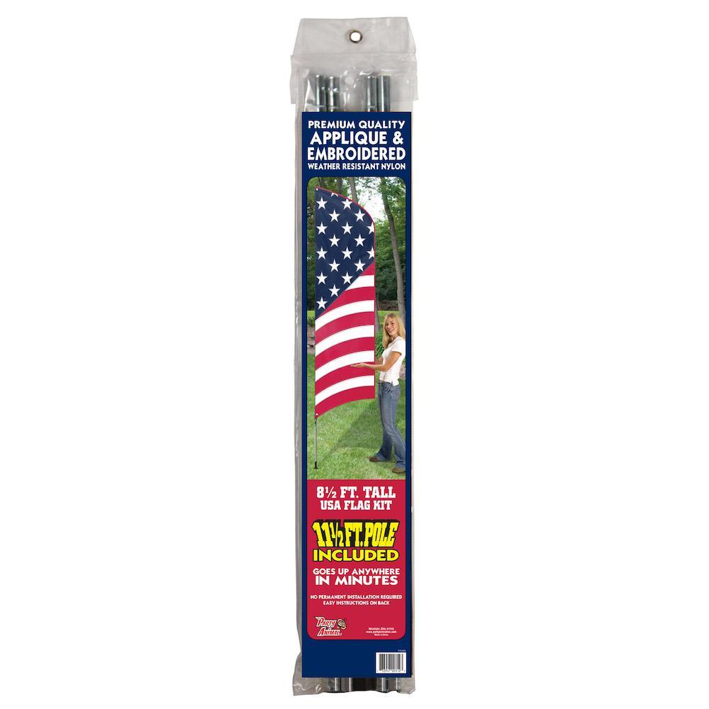USA Premium Embroidered Nylon Flag Kit 8.5 ft with 11.5 ft Pole