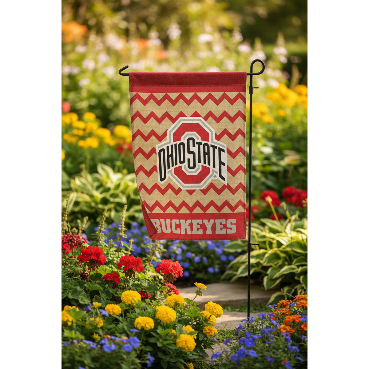Ohio State Buckeyes Burlap Chevron Pattern Garden Flag 18" x 12.5"