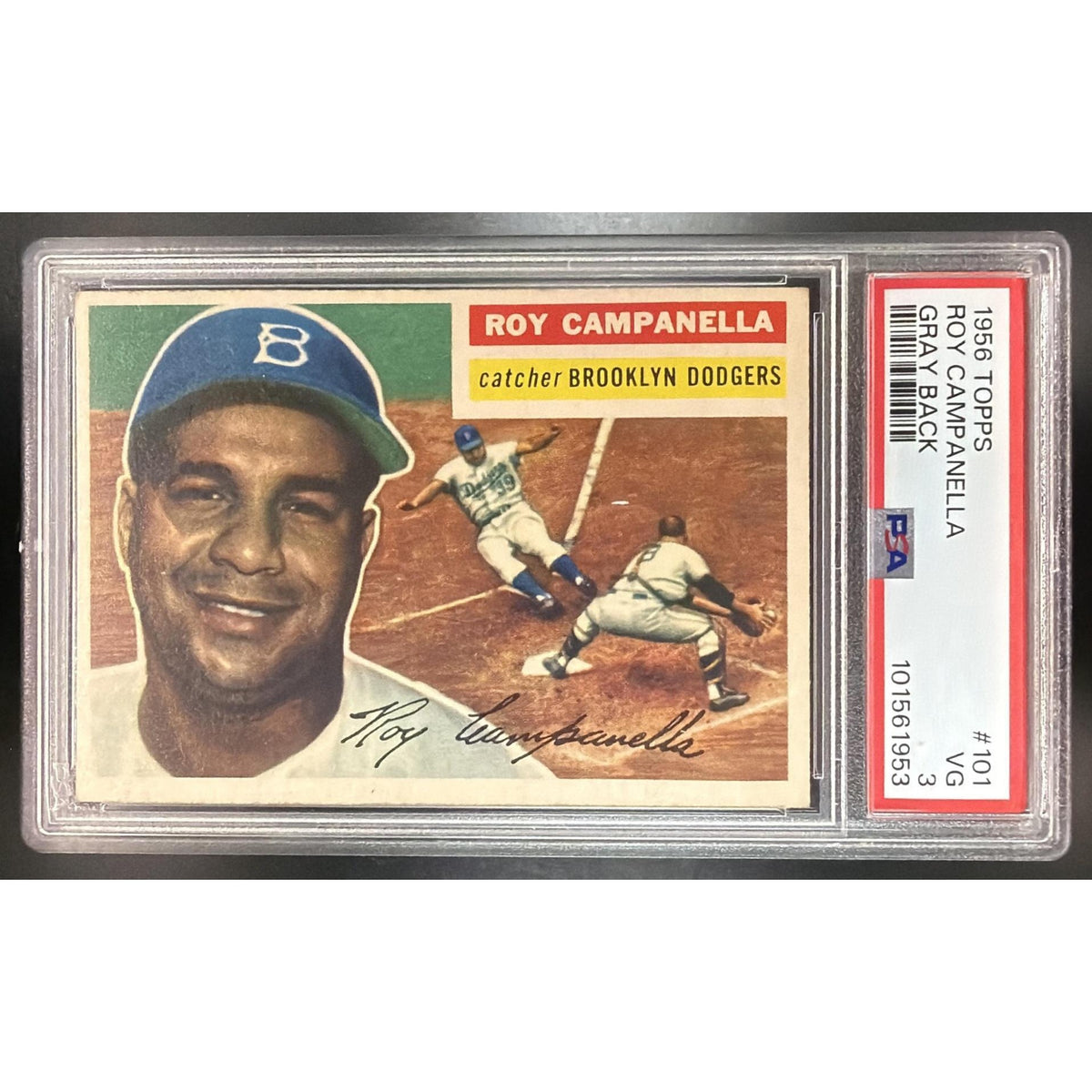 1956 Topps Baseball Roy Campanella Gray Back #101 PSA 3