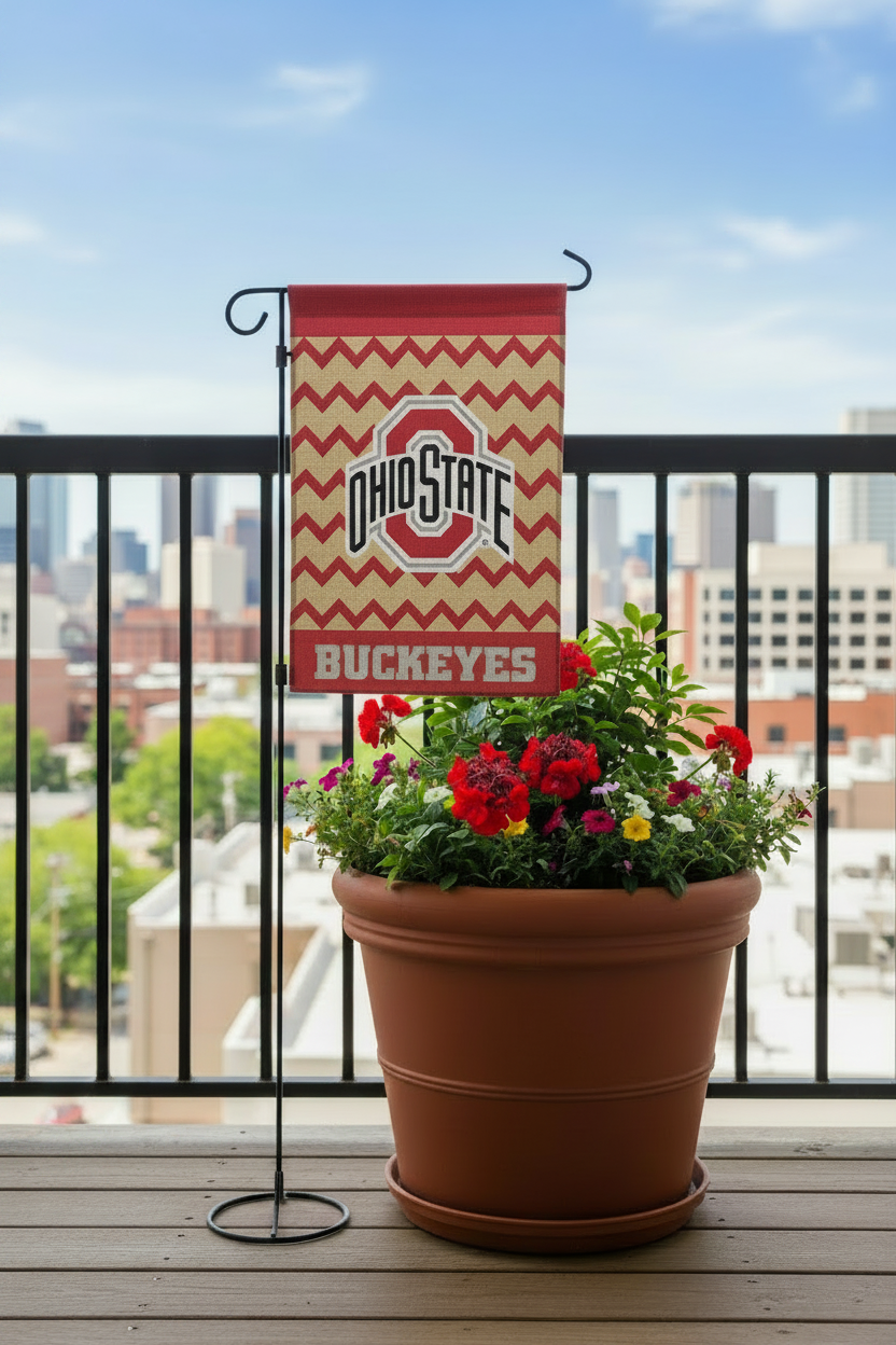 Ohio State Buckeyes Burlap Chevron Pattern Garden Flag 18" x 12.5"