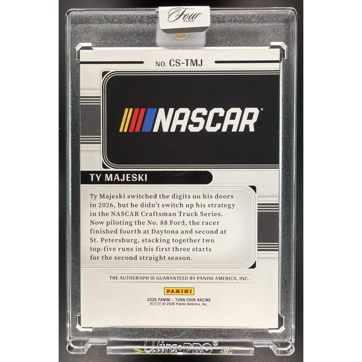 2026 Panini Turn Four Racing Center Stage Ty Majeski #CS-TMJ Autograph 55/75 Non-Graded