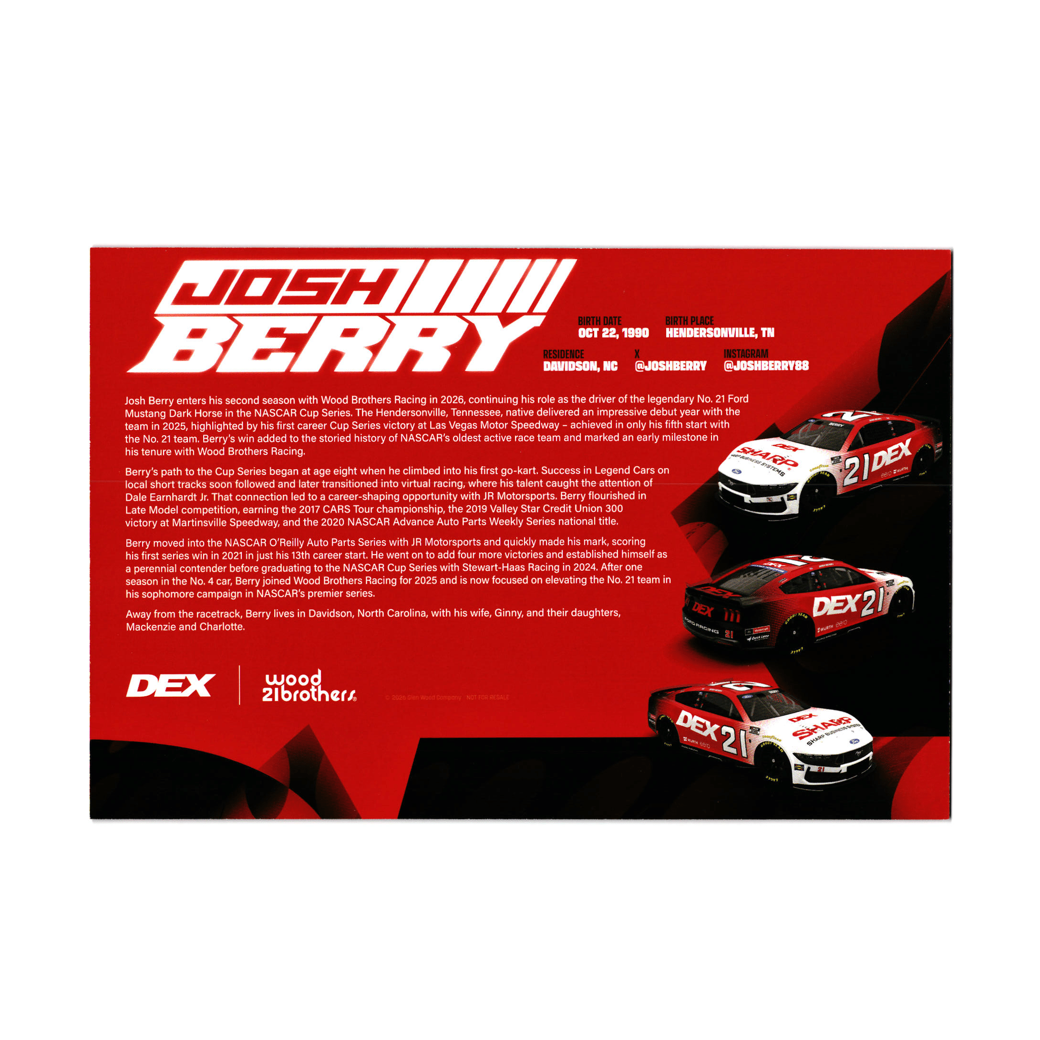 Josh Berry 2026 DEX | Wood Brothers Racing #21 Hero Card