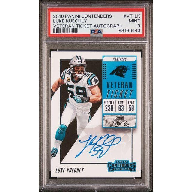 Luke Kuechly 2018 Panini Contenders Veteran Ticket Autograph PSA 9
