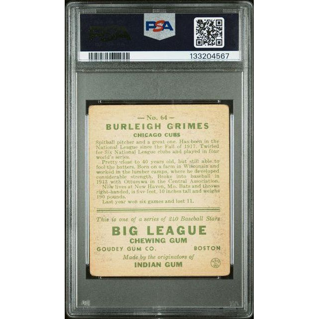 Burleigh Grimes 1933 Goudey #64 PSA 2