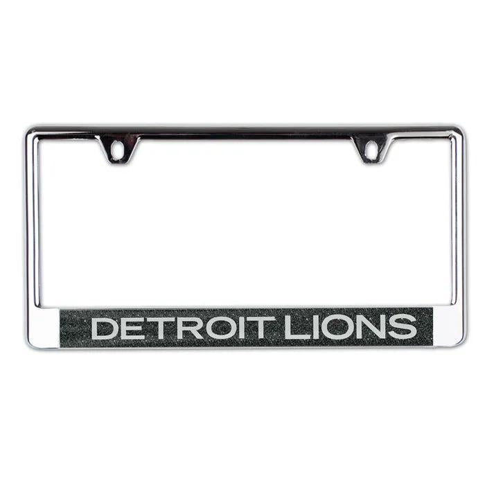 Detroit Lions Glitter Background Black Outline Metallic License Plate Frame – Officially Licensed NFL