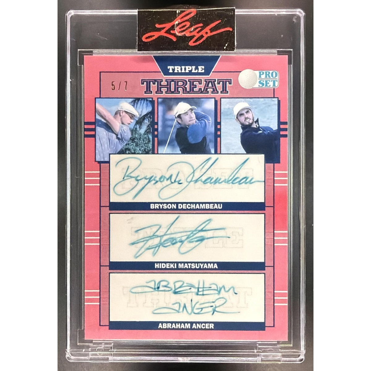 Abraham Ancer / Hideki Matsuyama / Bryson DeChambeau – Leaf Triple Threat Golf Card 5/7 Non-Graded