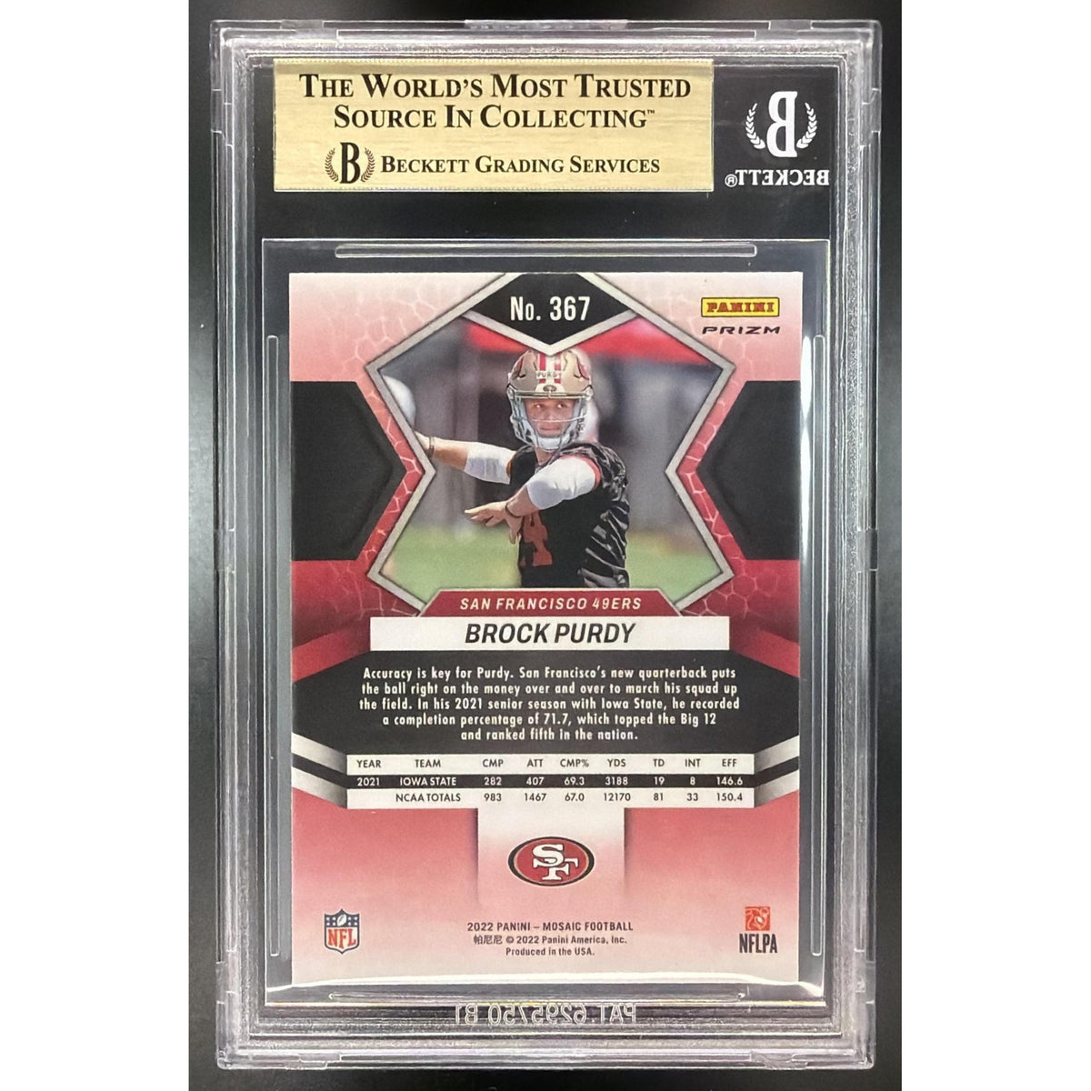 2022 Panini Mosiac Honeycomb Brock Purdy #367RC BGS 9.5