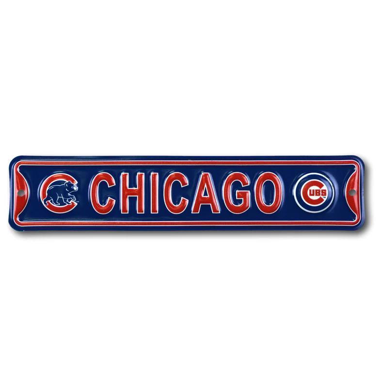 Chicago Cubs City Logo Steel Embossed Mini Street Sign – 3.25" x 16" Official MLB Wall Décor