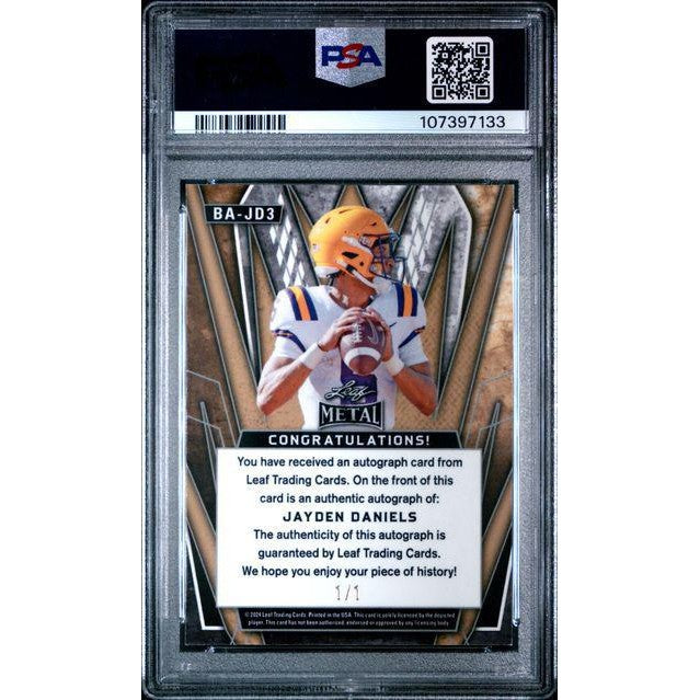 Jayden Daniels 2024 Leaf Metal Autograph – Earth Mojo 1/1 #BAJD3 PSA 9