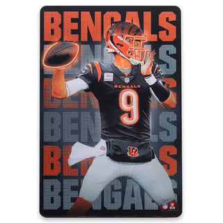 Wall Decor: Cincinnati Bengals Joe Burrow Neon Lights High Transparency Framed Wood - Officially Licensed