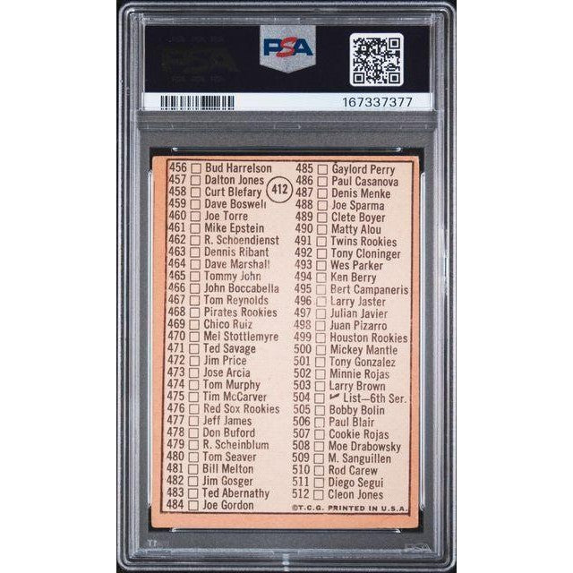 1969 Topps Checklist 426-512 #412 PSA 2