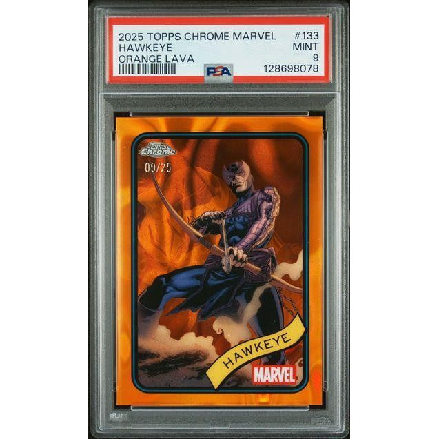 Hawkeye 2025 Topps Chrome Marvel Orange Lava #133 PSA 9