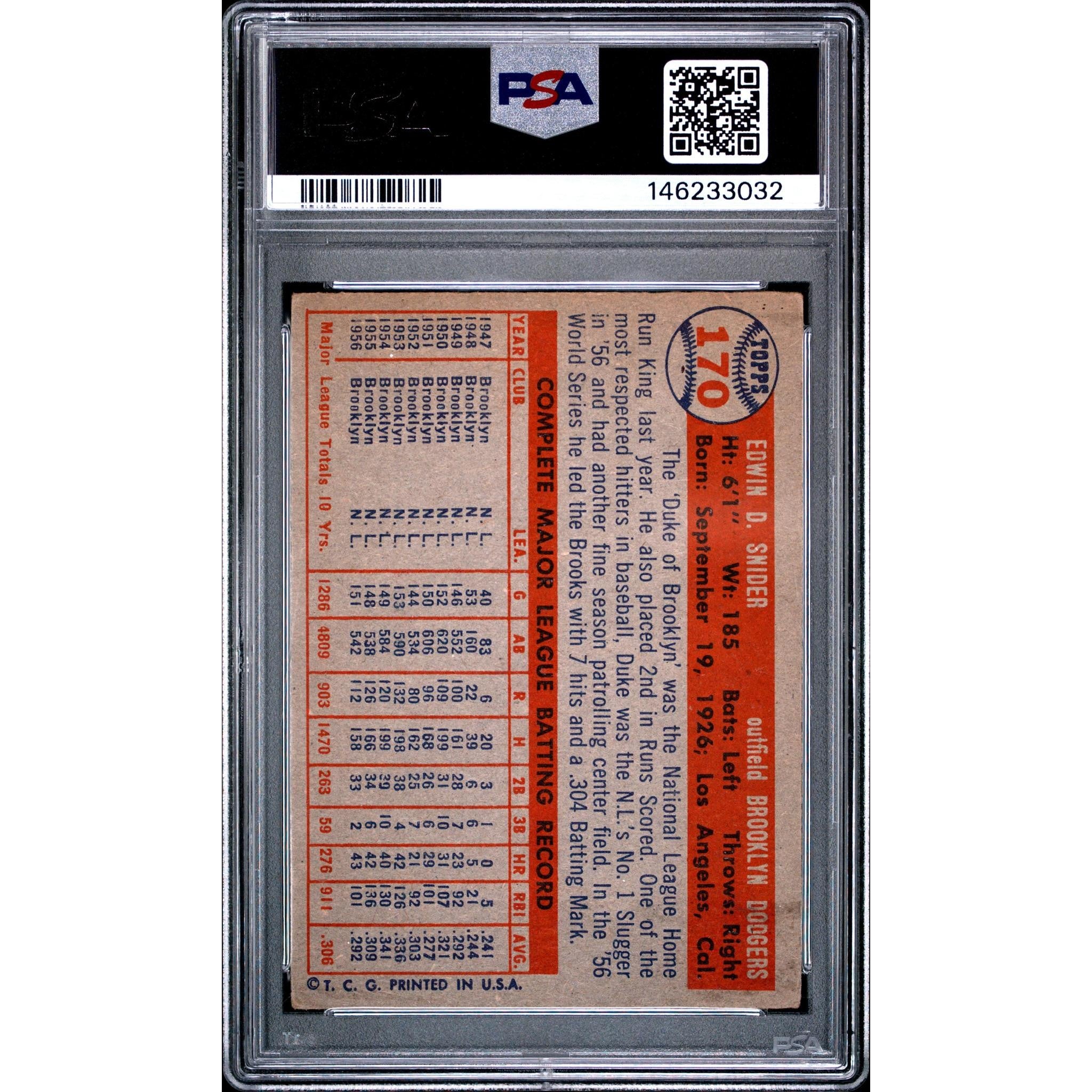 Duke Snider 1957 Topps #170 PSA 3