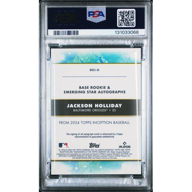Jackson Holliday 2024 Topps Inception RK/Emerging Stars Au‑Org #BRESJH – PSA 10
