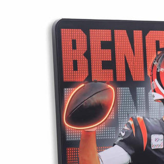 Wall Decor: Cincinnati Bengals Joe Burrow Neon Lights High Transparency Framed Wood - Officially Licensed