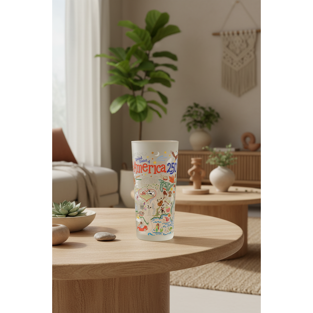 America 250 Anniversary 15 oz. Frosted Glass – Patriotic Celebration Drinkware