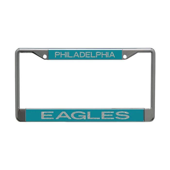 Philadelphia Eagles Glitter Letters License Plate Frame – Printed Silver/Black Officially Licensed NFL