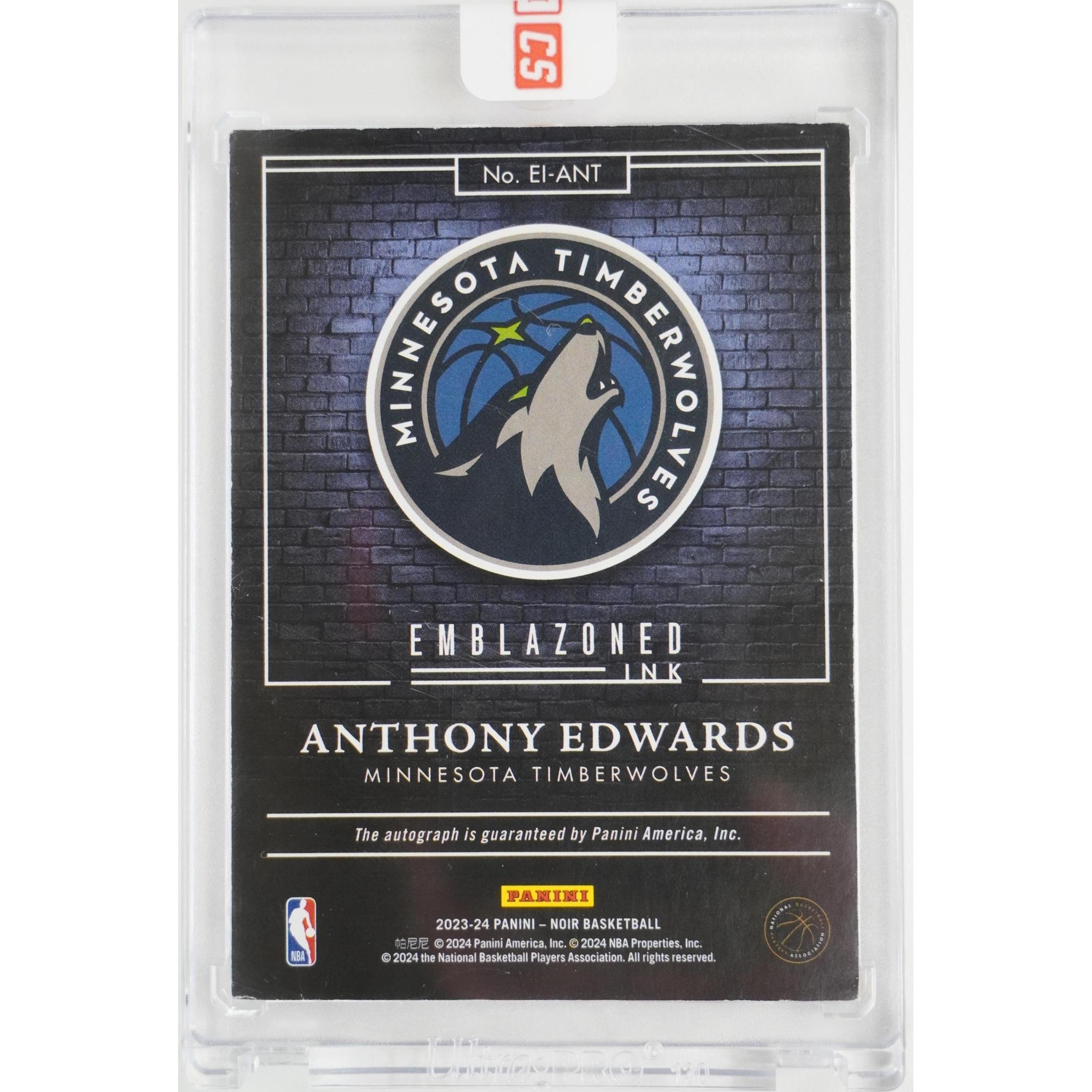 Anthony Edwards 2023-24 Panini Noir #EI-ANT Autograph #49/49 – Limited Edition Signed Basketball Card non-graded