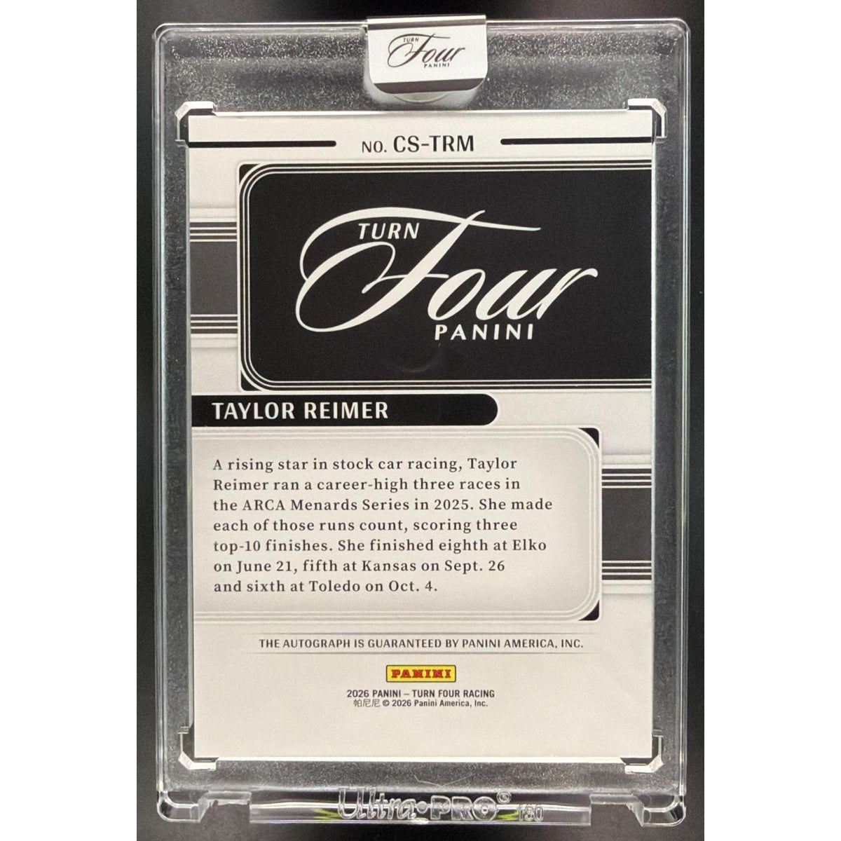 2026 Panini Turn Four Racing Center Stage Taylor Reimer #CS-TRM Autograph 55/75 Non-Graded