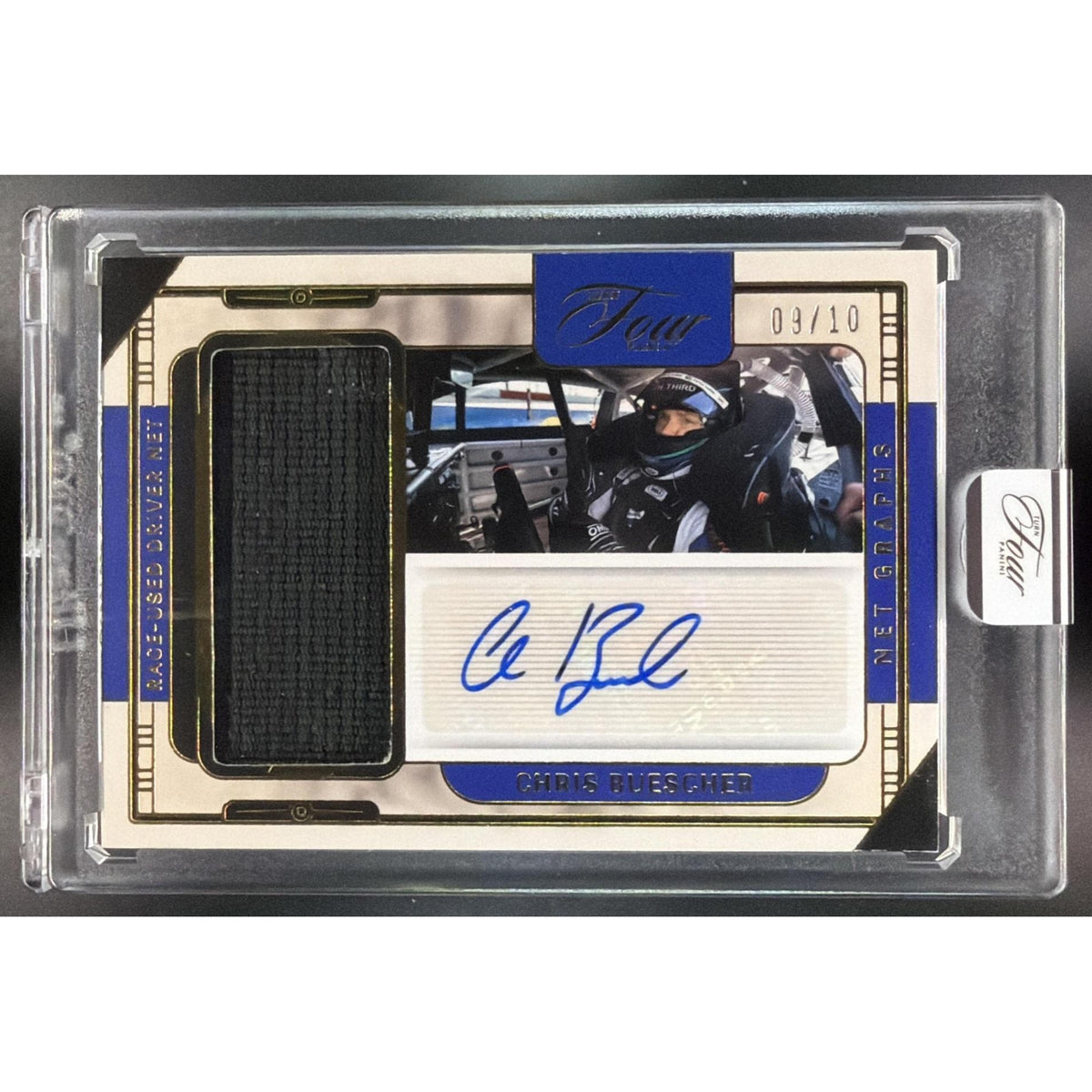 2026 Panini Four Racing Chris Buescher #NG-CBS Race-Used Driver Net 09/10 Non-Graded