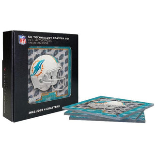 Miami Dolphins 5D Helmet Coaster Set – 4-Piece Holographic Shadow Box Design