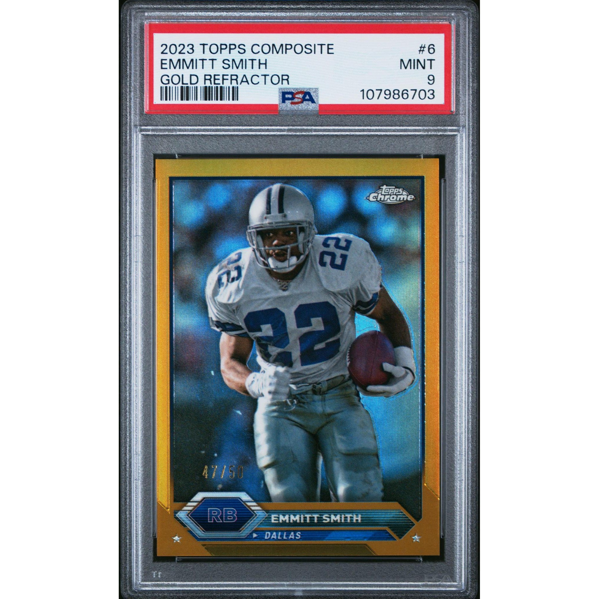Emmitt Smith 2023 Topps Composite Gold Refractor #6 PSA 9