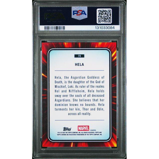 Hela 2025 Topps Chrome Marvel Spider-Web Refractor #79 – PSA 9