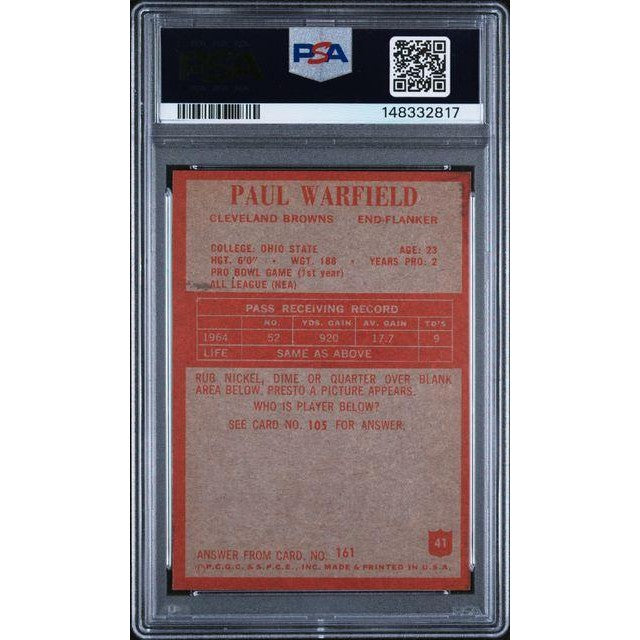 Paul Warfield 1965 Philadelphia #41 PSA 6