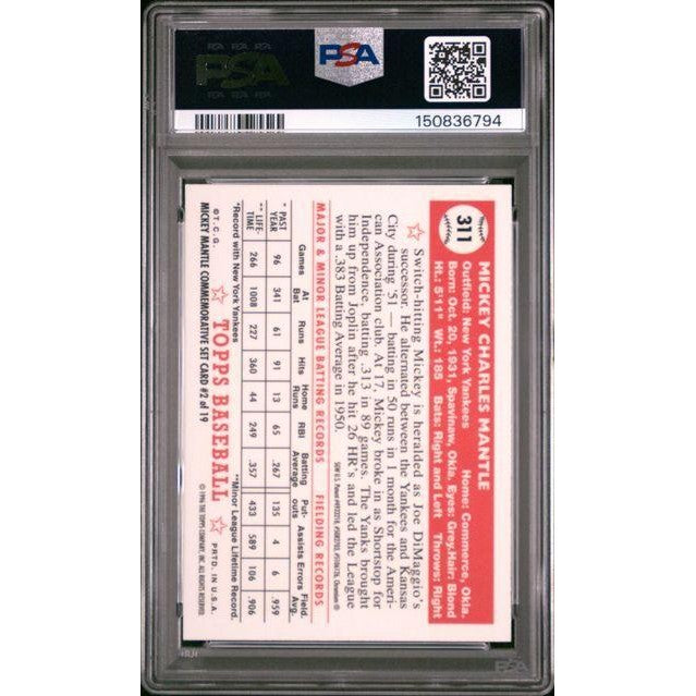 Mickey Mantle 1996 Topps Refractor 1952 Reprint #2 PSA 8