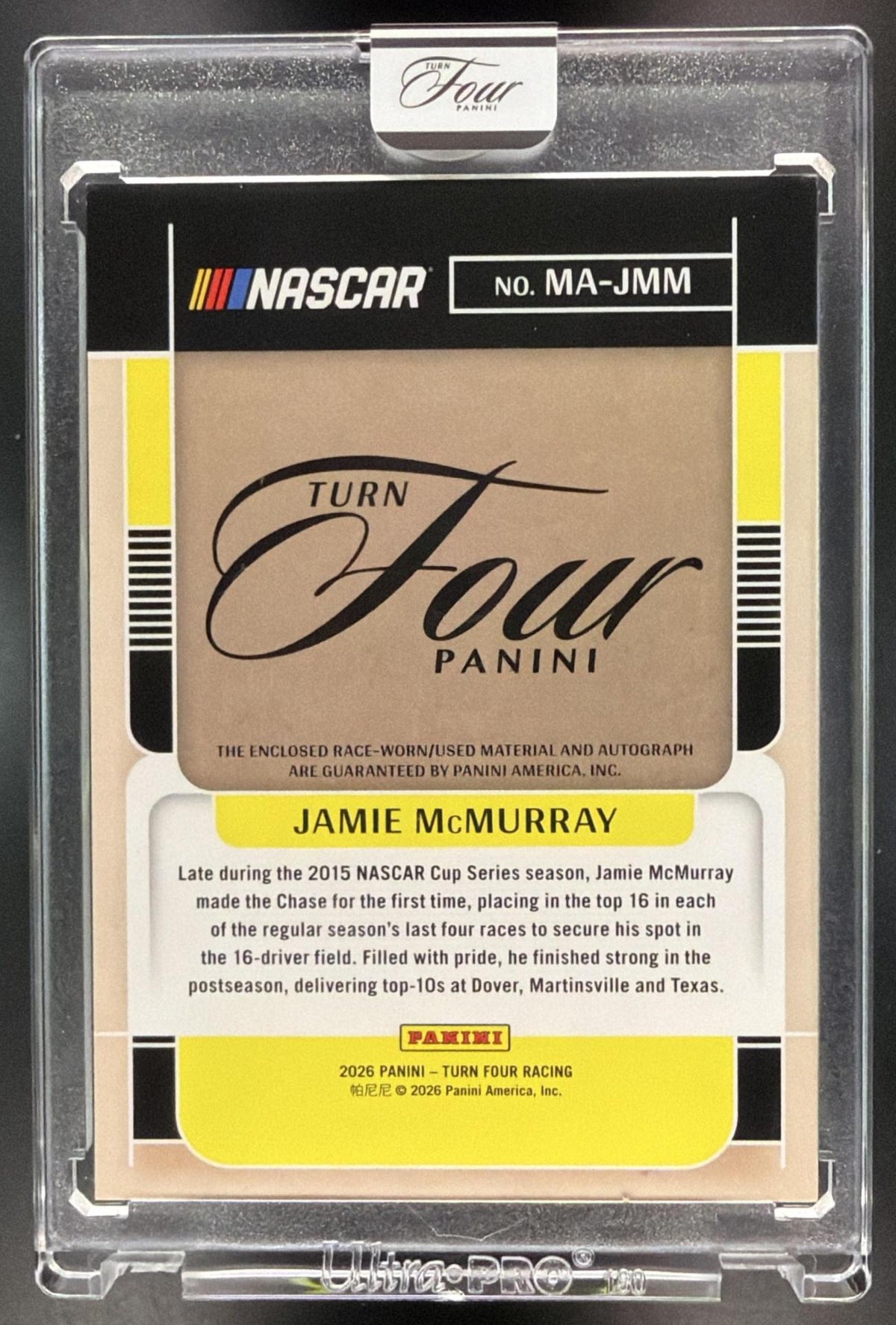 2026 Panini Four Racing Jamie McMurray #MA-JMM Memorabilia Autographs 17/99 Non-Graded