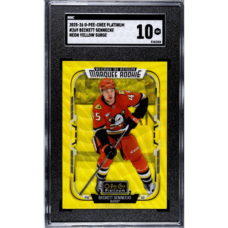 2025-26 O-Pee-Chee Platinum #269 Beckett Sennecke Neon Yellow Surge SGC 10