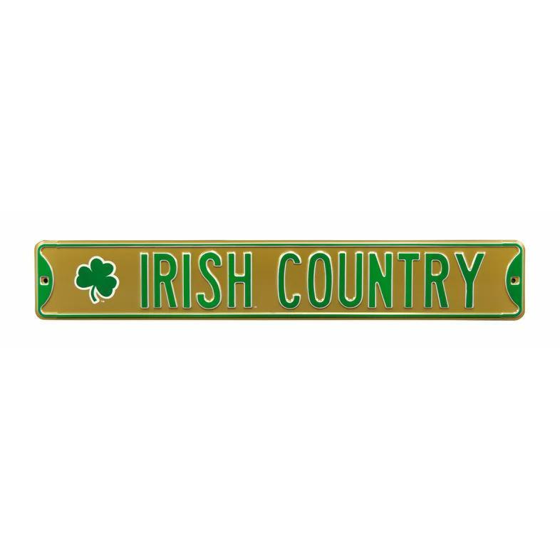 Notre Dame Fighting Irish “Irish Country” 6" x 36" Embossed Steel Street Sign – Official NCAA Wall Décor