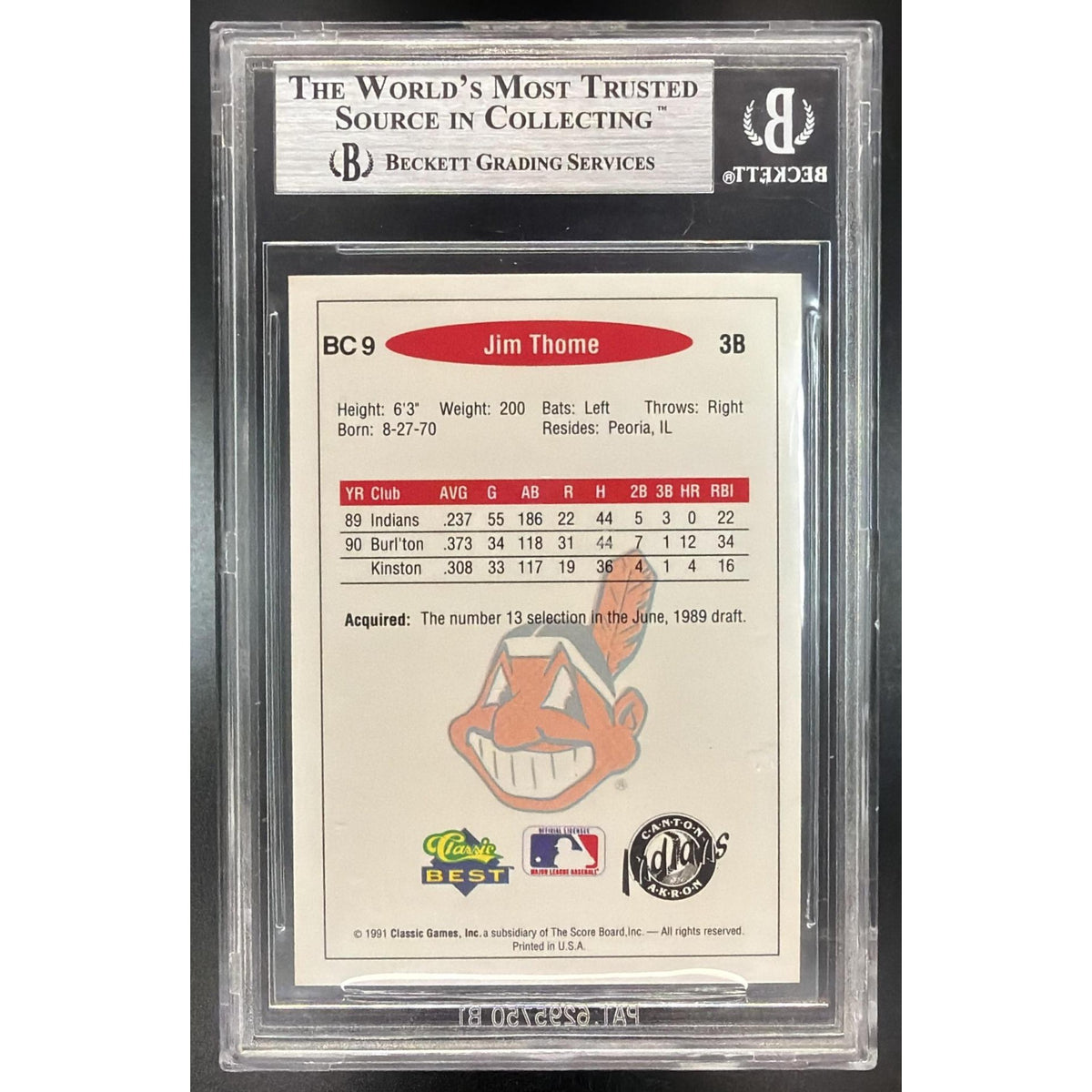 1991 Classic Games #BC9 Jim Thome Beckett 9