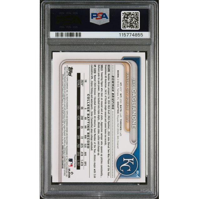 Jac Caglianone 2024 Bowman Draft Chrome Sparkle Refractor /200 #BDC8 PSA 9