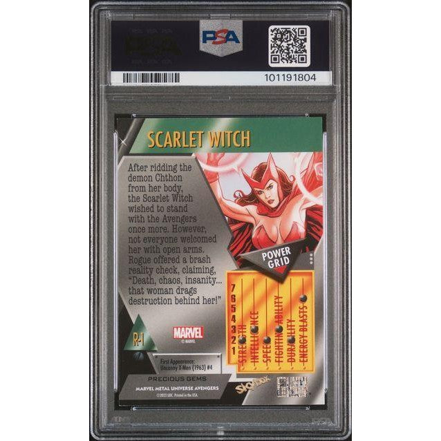 2024 Skybox Metal Universe Avengers Retro #R1 Scarlet Witch Retro-White Diamond PMG PSA 8