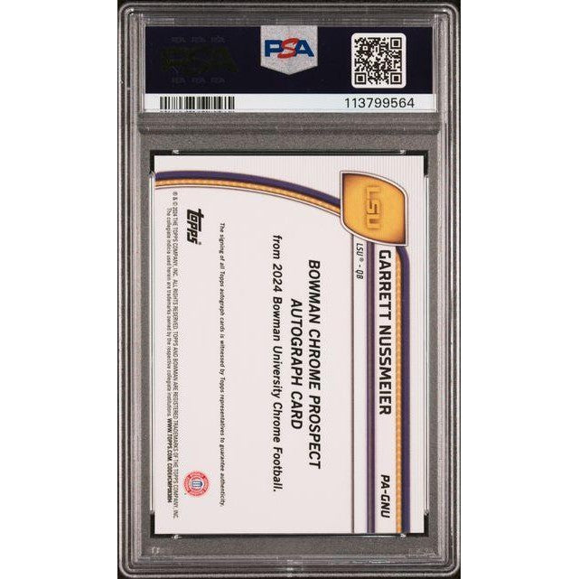 Garrett Nussmeier 2024 Bowman U Chrome Prospect AU-Gold Ref #PAGNU PSA 9