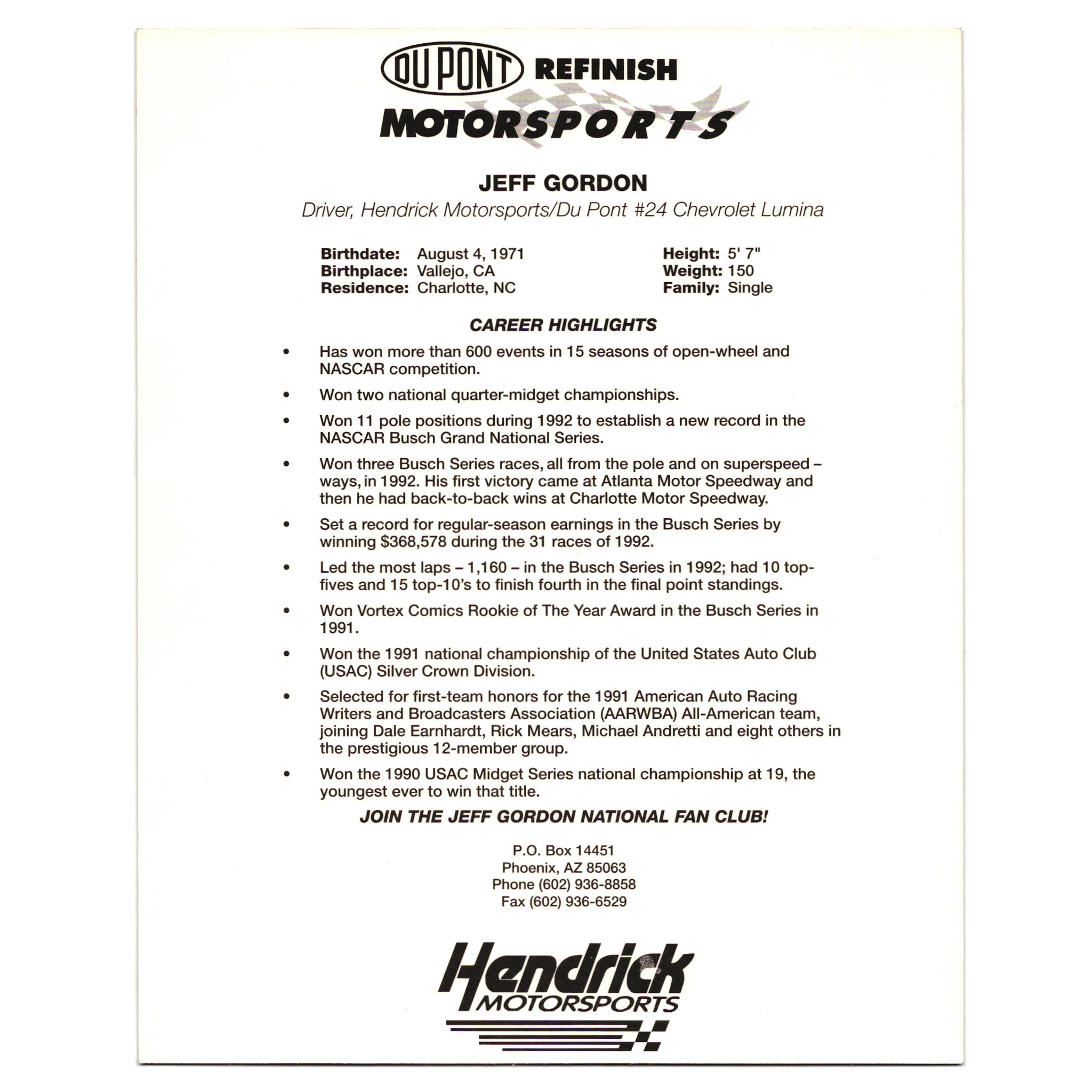 Jeff Gordan #24 Dupont small inner photo Hero Card