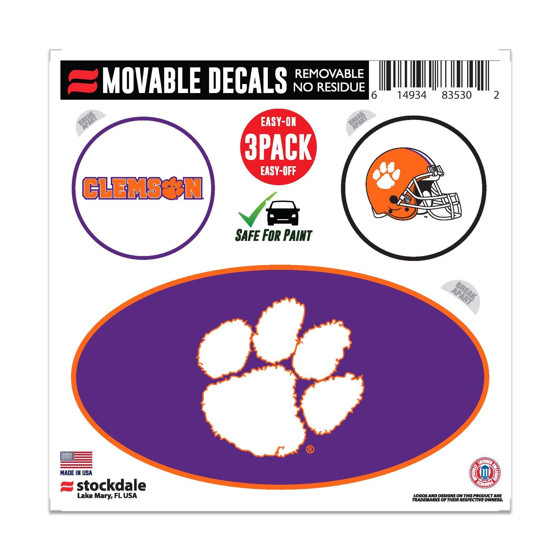 Clemson Tigers All Surface Decal – Purple Background White Paw Print Official NCAA Sticker