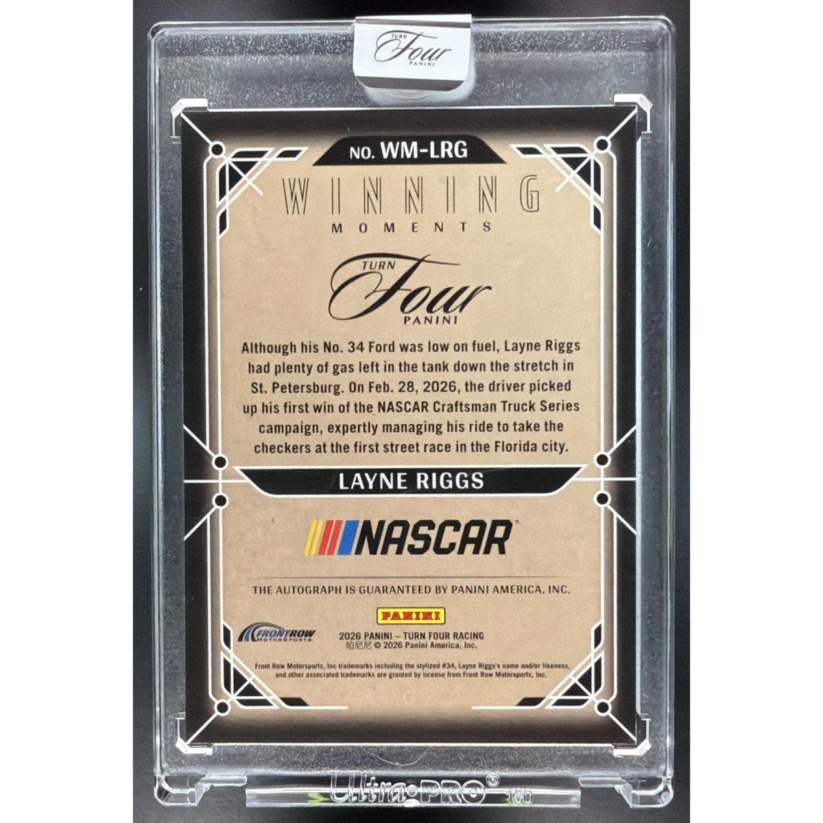 2026 Panini Four Racing Layne Riggs #WM-LRG Autographed 31/35 Non-Graded