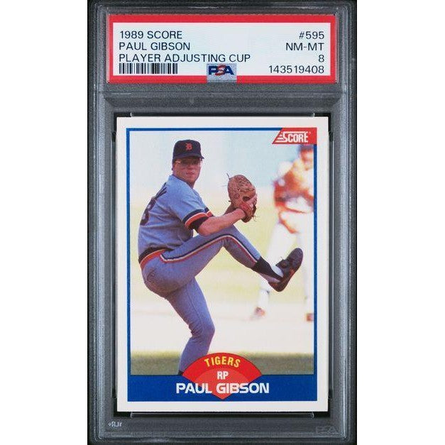Paul Gibson 1989 Score Player Adjusting Cup #595 PSA 8