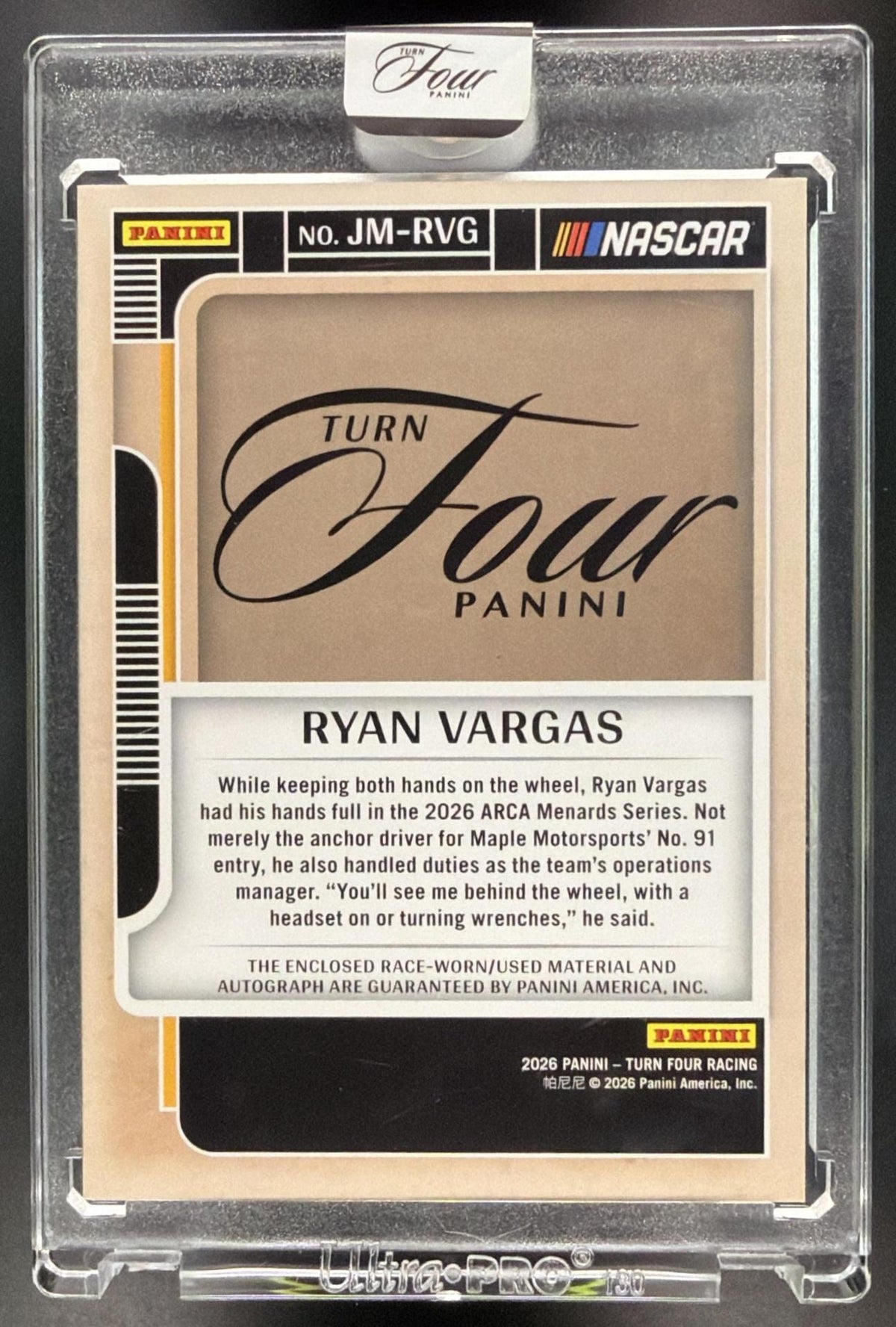 2026 Panini Four Racing Ryan Vargas #JM-RVG Jumbo Memorabilia 17/20 Non-Graded