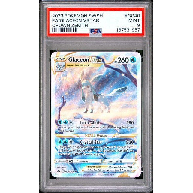 2023 Pokémon Crown Zenith Galarian Gallery Glaceon VSTAR #GG40/GG70 Full Art PSA 9