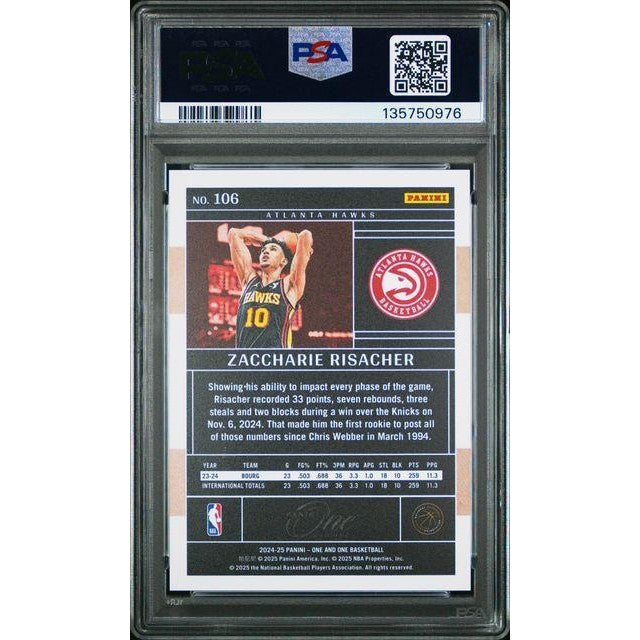 2024 Panini One and One #106 Zaccharie Risacher PSA 10