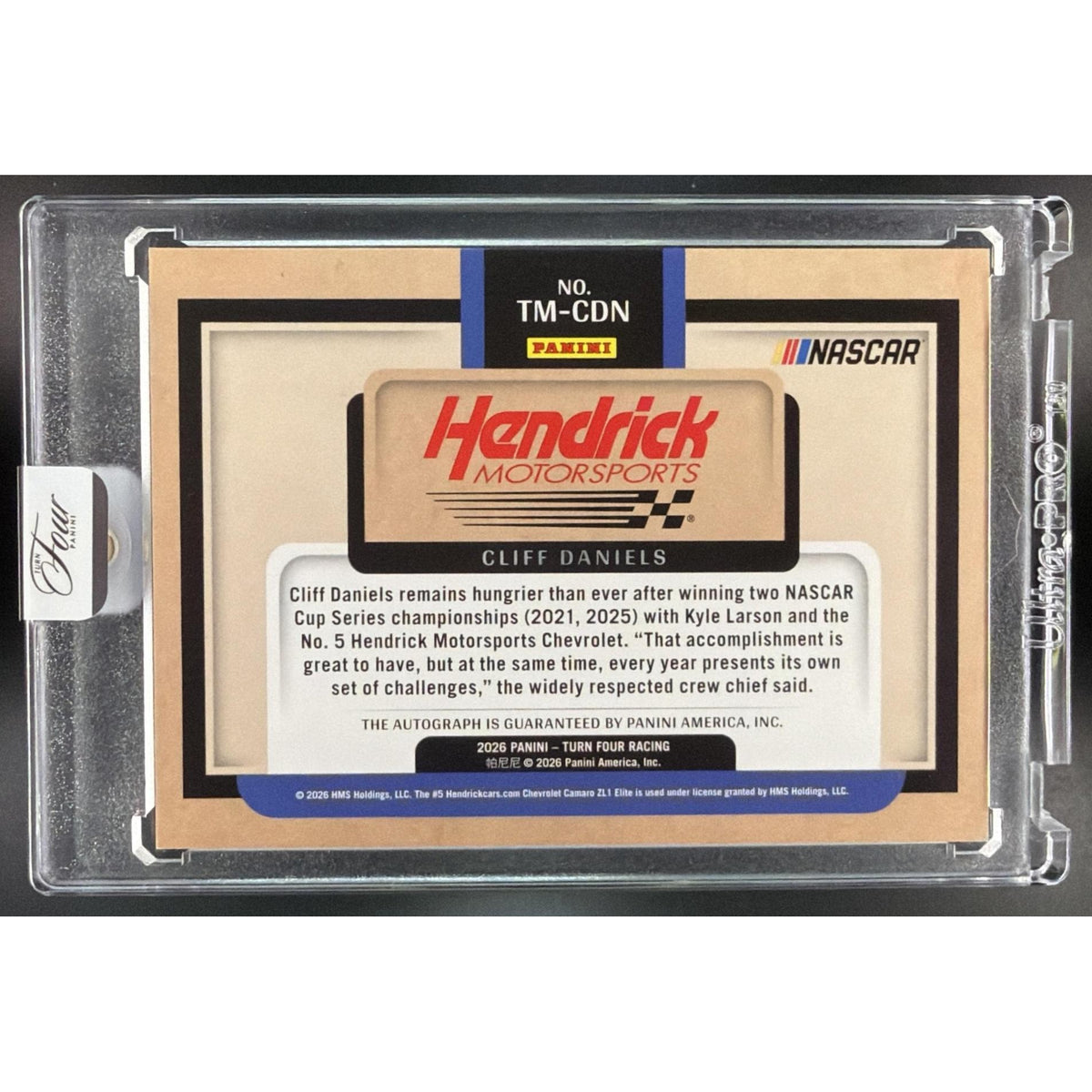 2026 Panini Four Racing Cliff Daniels #TM-CDN Teams Icons Signatures 36/99 Non-Graded