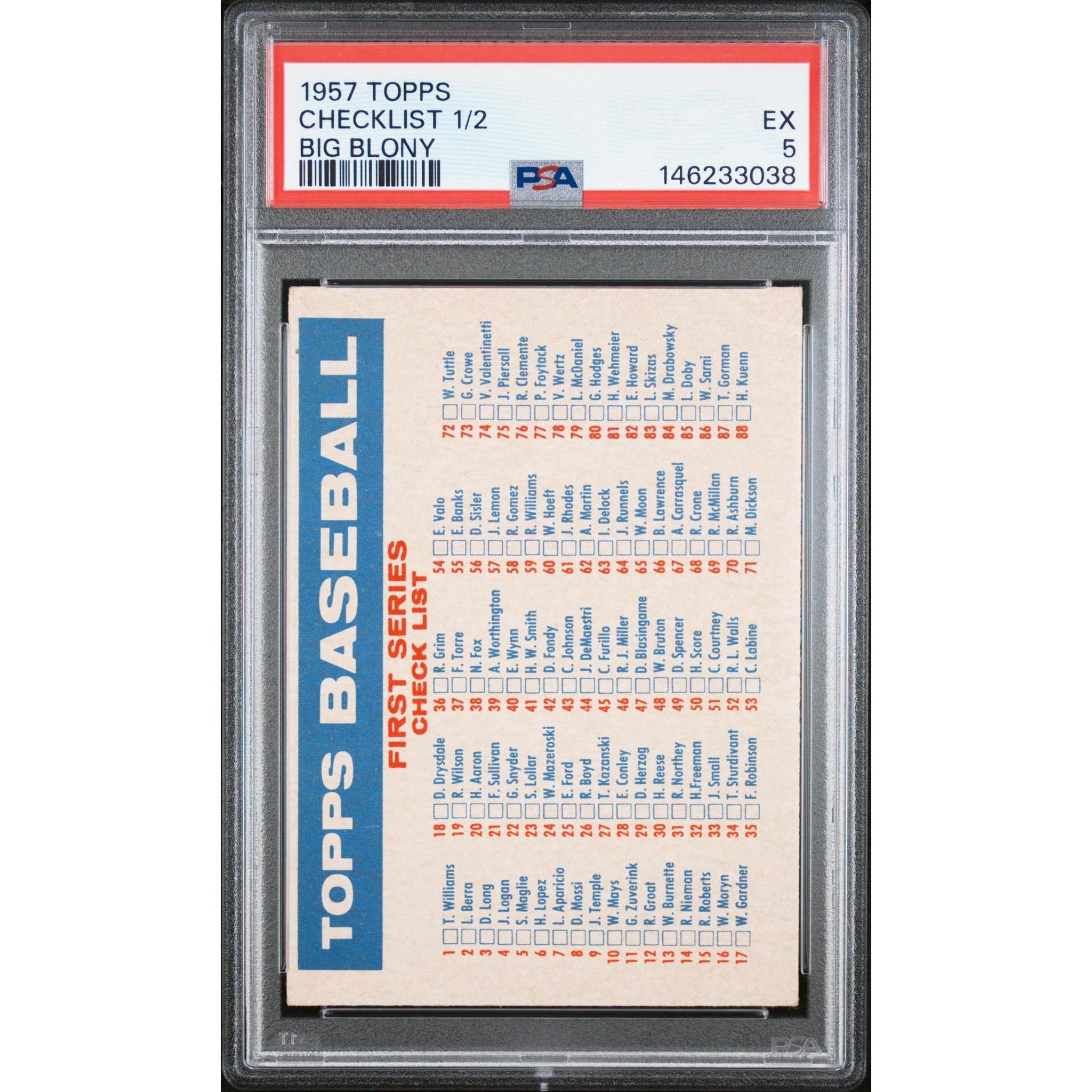 Checklist 1/2 1957 Topps Bog Blony PSA 5