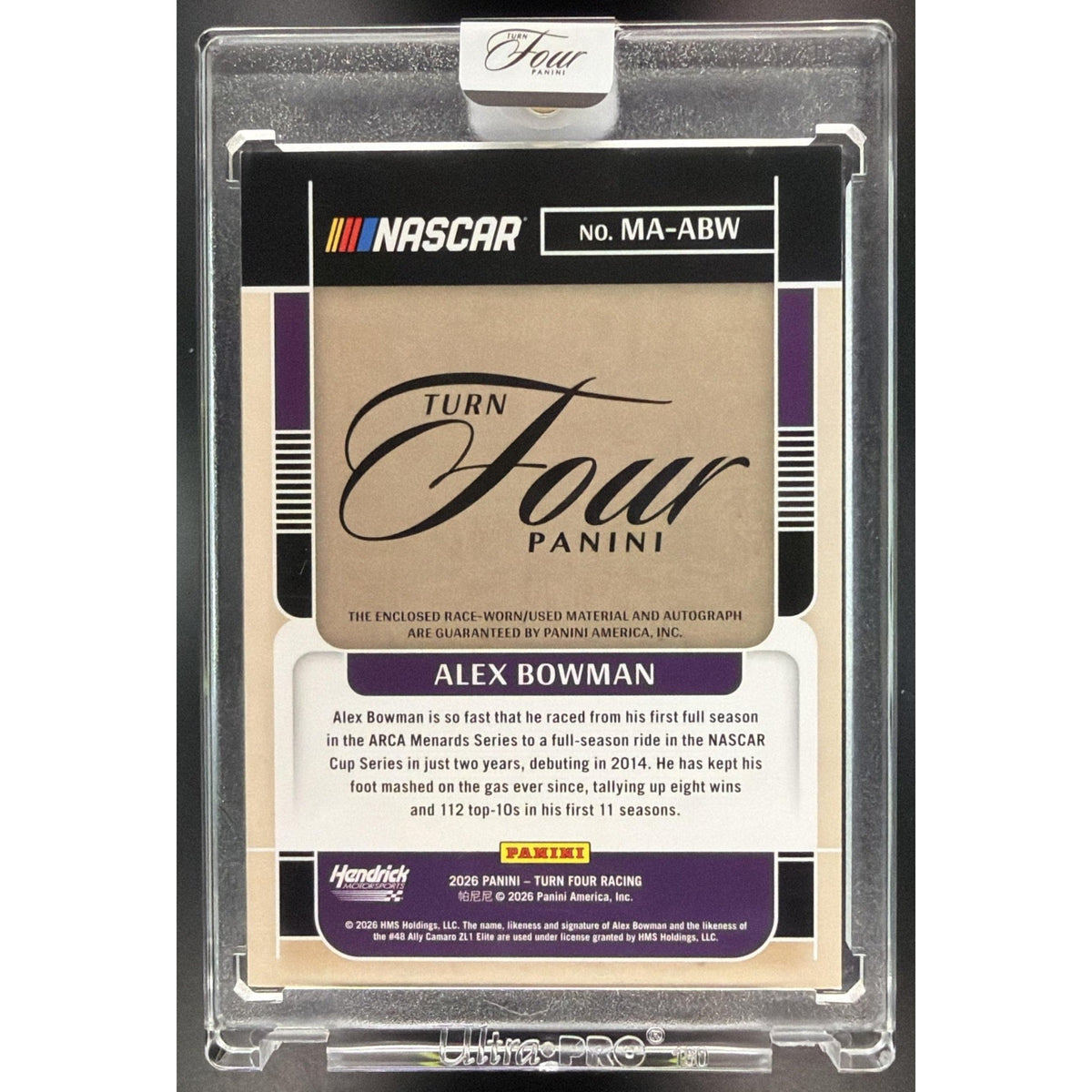 2026 Panini Four Racing Alex Bowman #MA-ABW Memorabilia Autographs 13/49 Non-Graded
